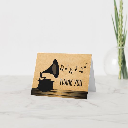 Ebony Vintage Gramophone Dank U Kaart (Voorkant)