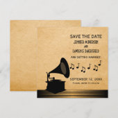 Ebony Vintage Gramophone Uitnodiging voor Save the (Voorkant / Achterkant)