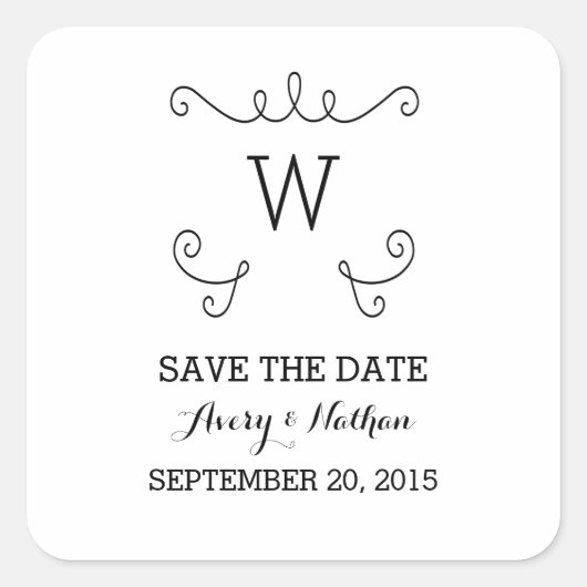 Ebony Whimsical Flourish Save the Date Stickers (Voorkant)