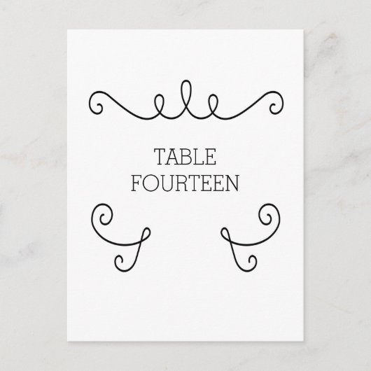 Ebony Whimsical Flourish Table Number Briefkaart (Voorkant)