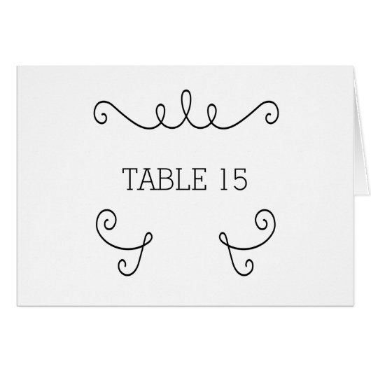 Ebony Whimsical Flourish Table Number Kaart (Voorkant Horizontaal)