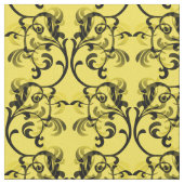 Ebony Yellow Parisian Damask Pattern Fabric Stof (Close Up)