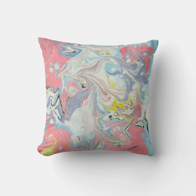 Ebru Kunst Pastel Abstract Marmerpapier Kussen (Voorkant)