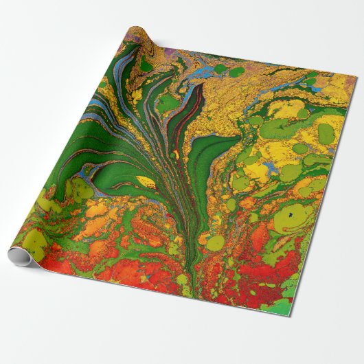 Ebru Marbling Bloemenpatroon Cadeaupapier (Uitgerold)