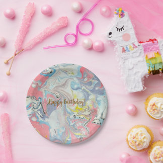 ​Ebru Pastel Abstract — Whimsical Paper Plates Papieren Bordje