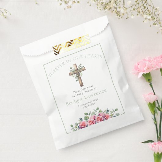 Ecalyptus & Roses Wooden Cross Funeral Seed Packet Bedankzakje (Gezegeld)