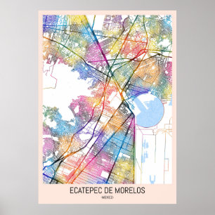 Ecatepec de Morelos Mexico-Stad Kaart Poster