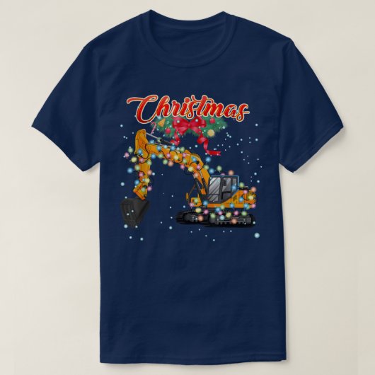 Ecavator-kerst, Ecavator met kerstlampjes T-shirt (Design voorkant)
