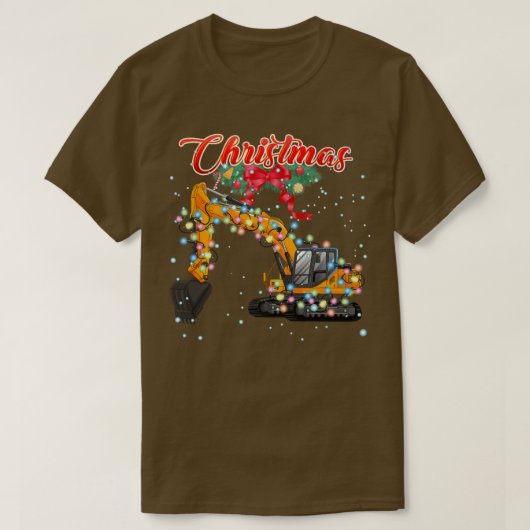 Ecavator-kerst, Ecavator met kerstlampjes T-shirt (Design voorkant)