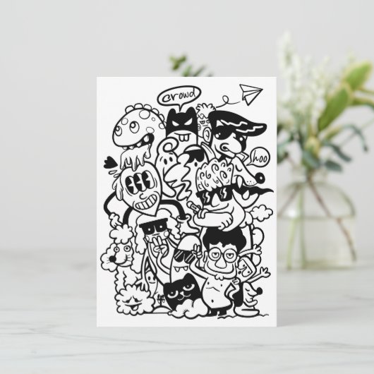 Eccentric groep van cartoonpersonages bedankkaart (Staand voorkant)