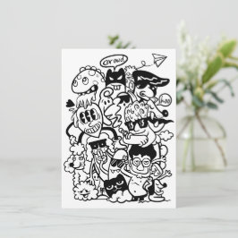 Eccentric groep van cartoonpersonages bedankkaart