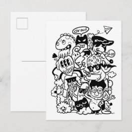 Eccentric groep van cartoonpersonages uitnodiging briefkaart