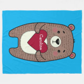 Eccentric, Whimsical Beer Met Hart Tekening op Maa Fleece Deken (Voorkant (Horizontaal))