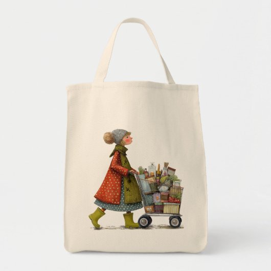 Eccentrieke vrouw met winkelwagen tote bag (Voorkant)
