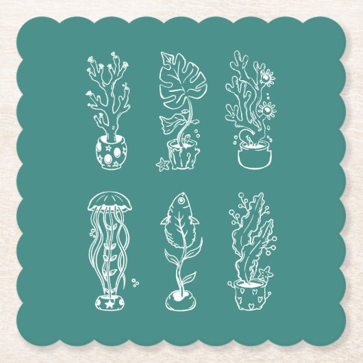 Eccentrische botanische kartonnen onderzetters (Voorkant)
