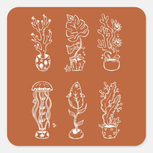 Eccentrische botanische vierkante sticker (Voorkant)