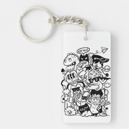 Eccentrische Cartoonpersonages Menigte Sleutelhanger