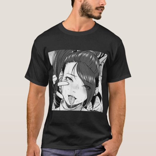 Ecchi Otaku Hentai Waifu Ahegao Girl Manga Anime T-shirt (Voorkant)