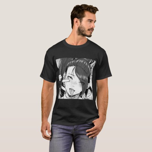 Ecchi Otaku Hentai Waifu Ahegao Girl Manga Anime T-shirt (Voorkant volledig)