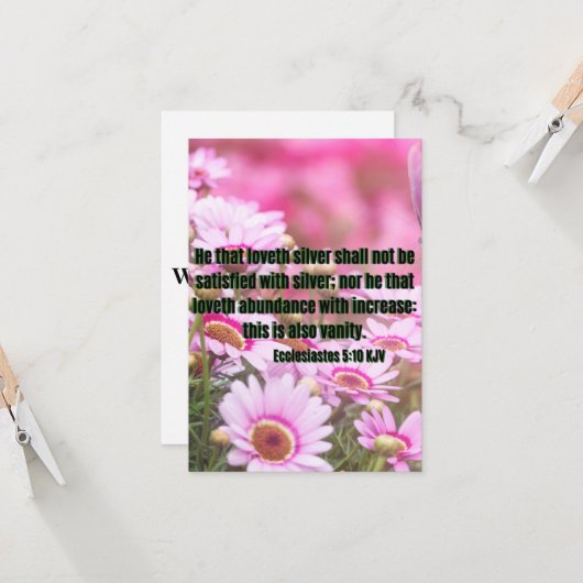 Ecclesiastes 5:10 Bijbelverse Pic Flat Greeting Kaart (Voorkant / Achterkant in situ)