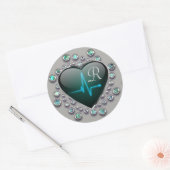 ECG hart juweel look grijs zwart blauw medisch Ronde Sticker (Envelop)