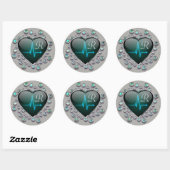 ECG hart juweel look grijs zwart blauw medisch Ronde Sticker (Vel)