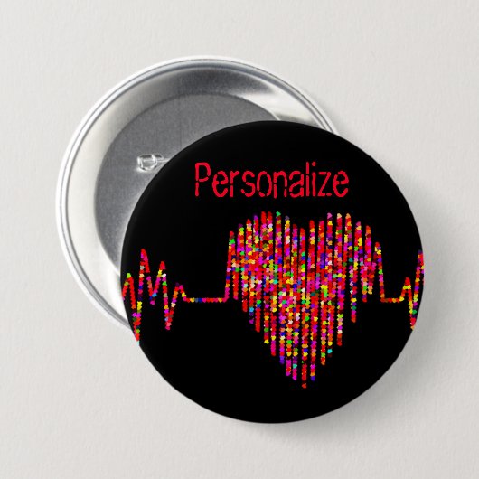 ECG lijn hart medisch zwart rood Ronde Button 7,6 Cm (Voorkant /achterkant)