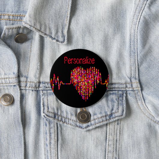 ECG lijn hart medisch zwart rood Ronde Button 7,6 Cm (In situ)