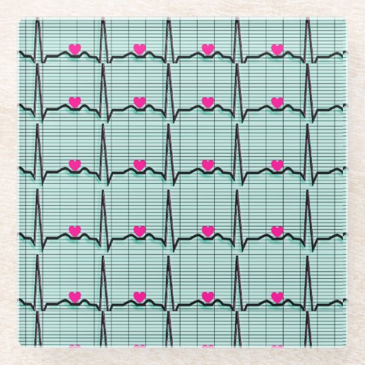 ECG Strips voor hart   Glazen Onderzetter (Voorkant)