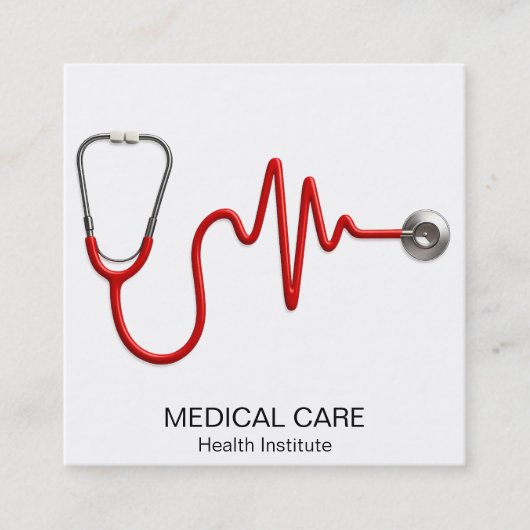ECG Wave ECG Heartbeat Line Medische Stethoscoop Vierkante Visitekaartje (Voorkant)