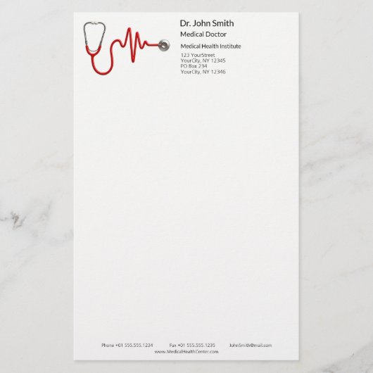 ECG Wave ECG Stethoscoop Hartslaglijn Medisch Briefpapier (Voorkant)