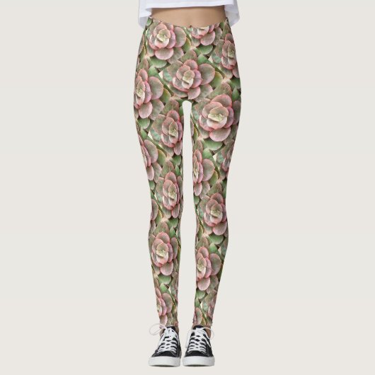 Echeveria Cactus Succulent Acrylverf Leggings (Voorkant)