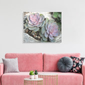 Echeveria op drijfhout verpakt canvas (Insitu (Woonkamer))