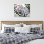 Echeveria op drijfhout verpakt canvas afdruk (Insitu (Slaapkamer))