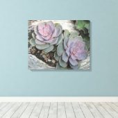 Echeveria op drijfhout verpakt canvas afdruk (Insitu (Houten vloer))