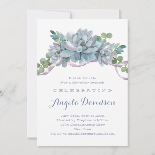 Echeveria Succulent Verjaardag Brunch Party Kaart (Voorkant)