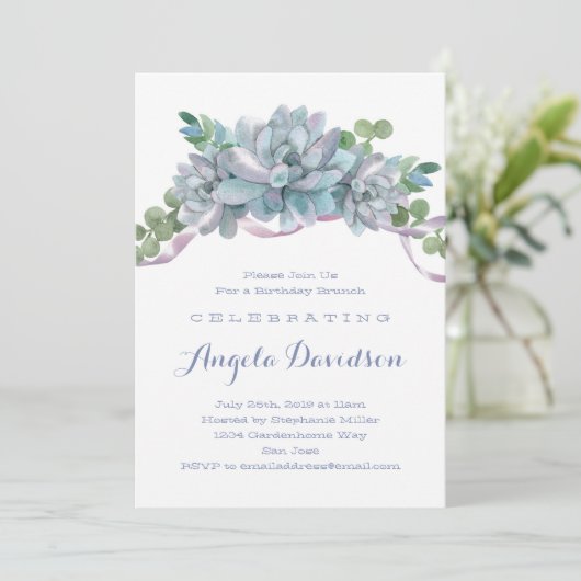 Echeveria Succulent Verjaardag Brunch Party Kaart (Staand voorkant)