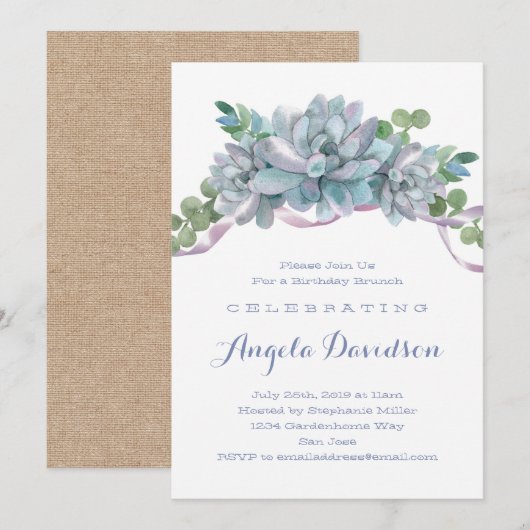 Echeveria Succulent Verjaardag Brunch Party Kaart (Voorkant / Achterkant)