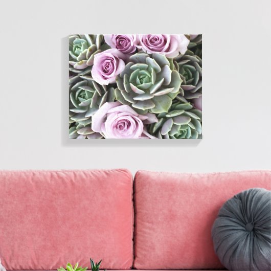 Echeverias en rozen van Debra Lee Baldwin Canvas Afdruk (Insitu (Woonkamer))