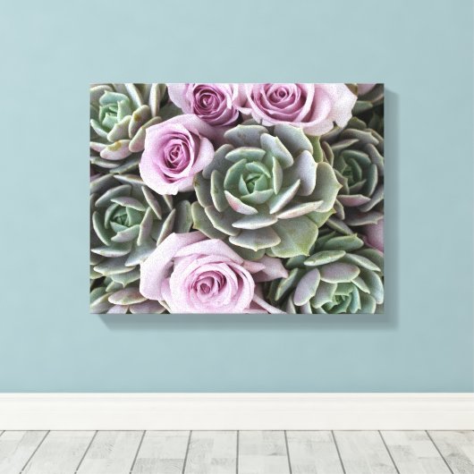 Echeverias en rozen van Debra Lee Baldwin Canvas Afdruk (Insitu (Houten vloer))