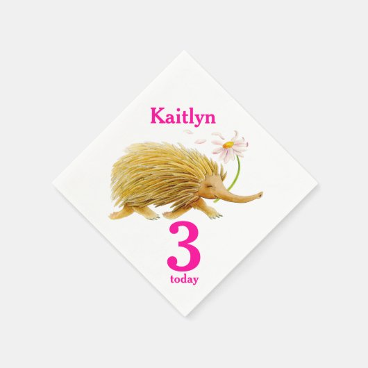 Echidna waterverf art. 3e verjaardag luiers servetten (Hoek)