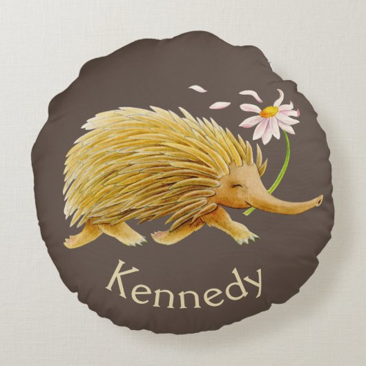 Echidna-waterverf klooster rond kussen (Achterkant)