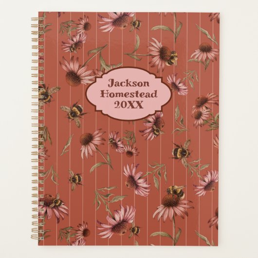 Echinacea-bij Pattern Aangepaste Titel Familie Planner (Voorkant)