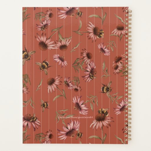 Echinacea-bij Pattern Aangepaste Titel Familie Planner (Achterkant)