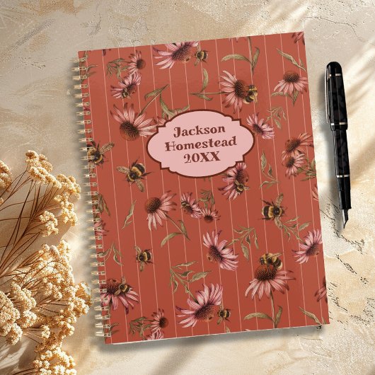 Echinacea-bij Pattern Aangepaste Titel Familie Planner