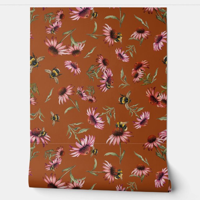 Echinacea Bijenpatroon Behang (Afrollen)