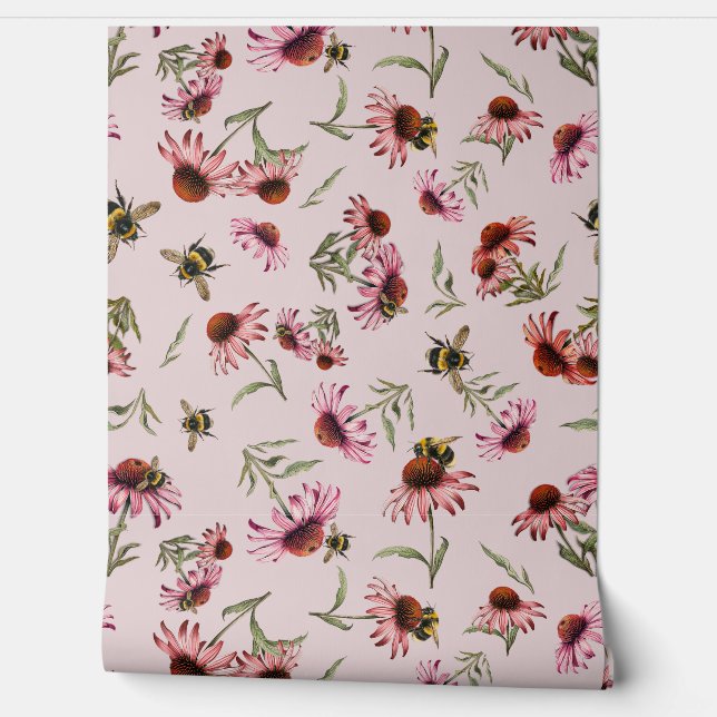 Echinacea Bijenpatroon Behang (Afrollen)