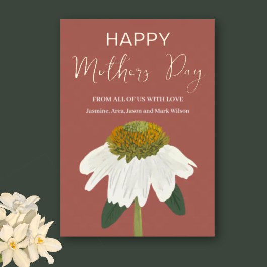 Echinacea Bloem Gelukkige Moeders Dag Goud Folie Feestdagenkaart