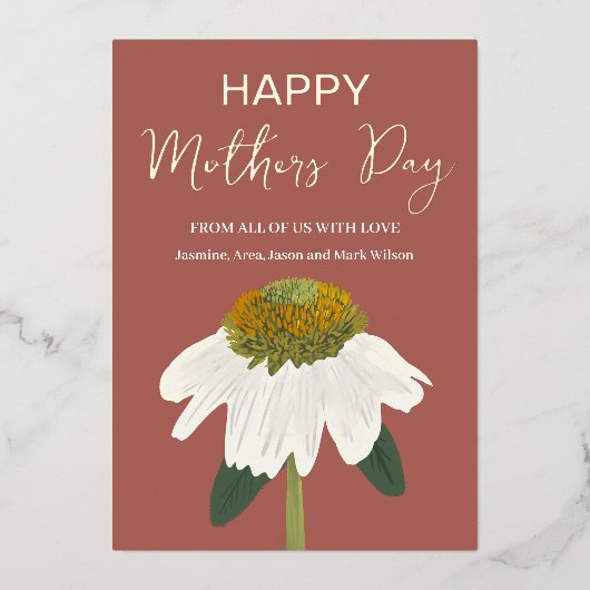 Echinacea Bloem Gelukkige Moeders Dag Goud Folie Feestdagenkaart (Voorkant)