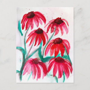 Echinacea Bloemen in Bloei – Aquarel Stijl Feestdagenkaart
